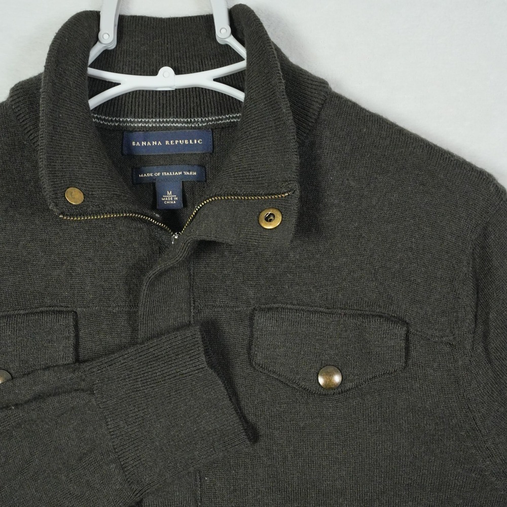 Banana Republic Italian Yarn Wool Blend Quarter Zip Sweater Olive‎ Brown Mens M